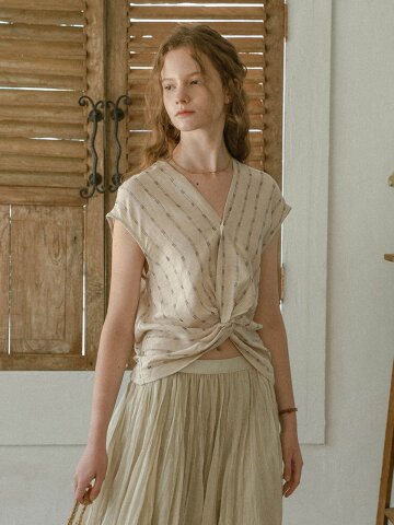 PM_Twist front striped top_BEIGE