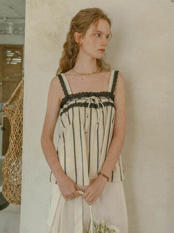 PM_Stripe lace trim camisole top_IVORY