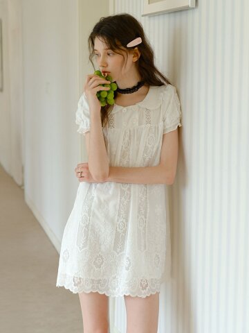 Cest_Lace embroidered babydoll dress