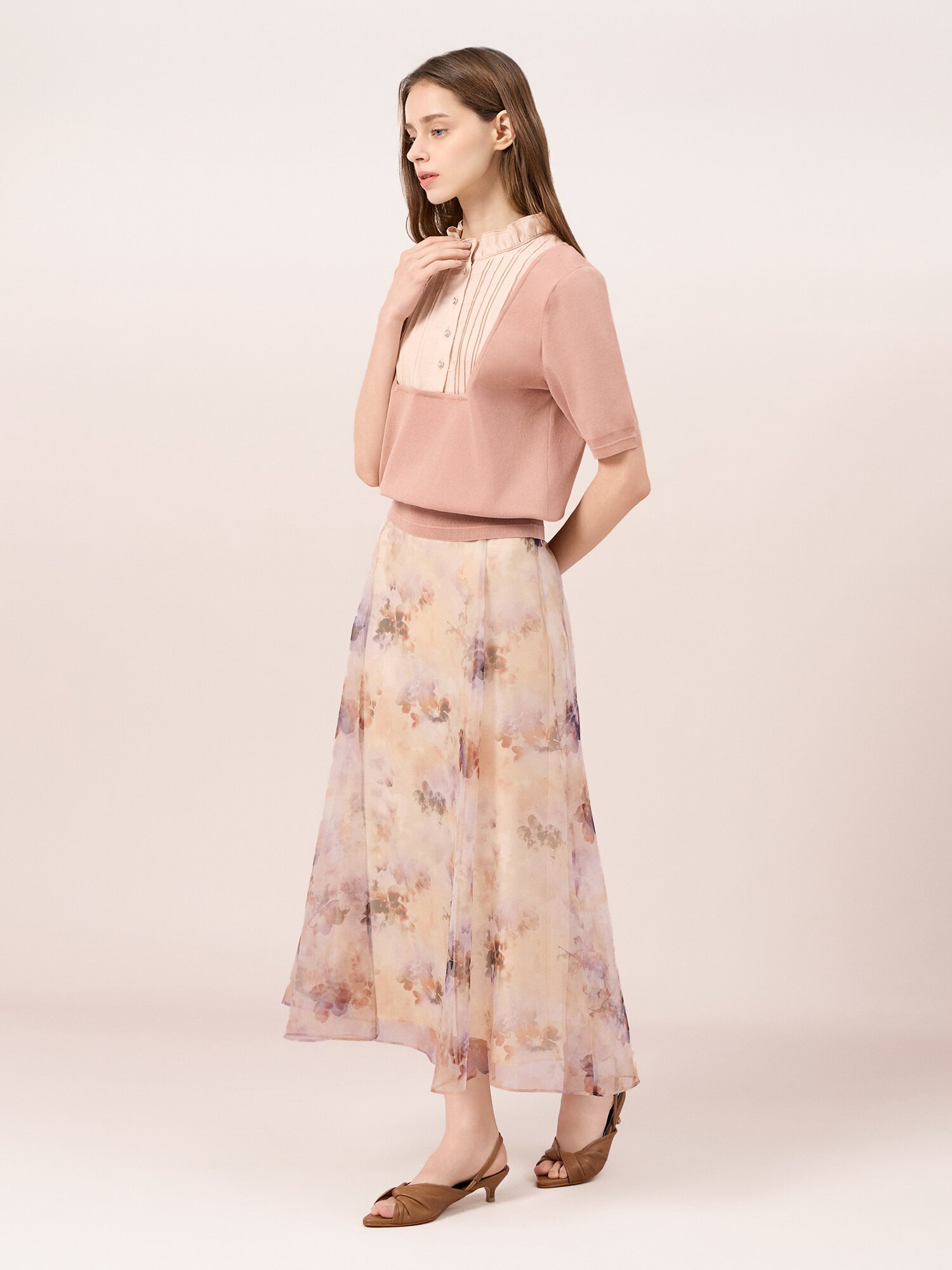 쉬폰 A라인 롱 스커트 (LIGHT BROWN)