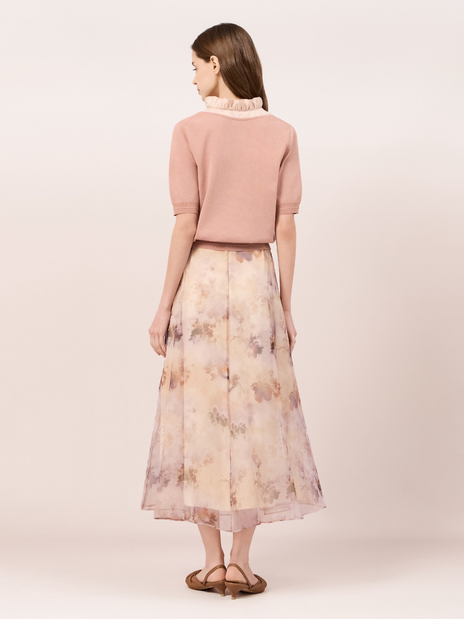 쉬폰 A라인 롱 스커트 (LIGHT BROWN)