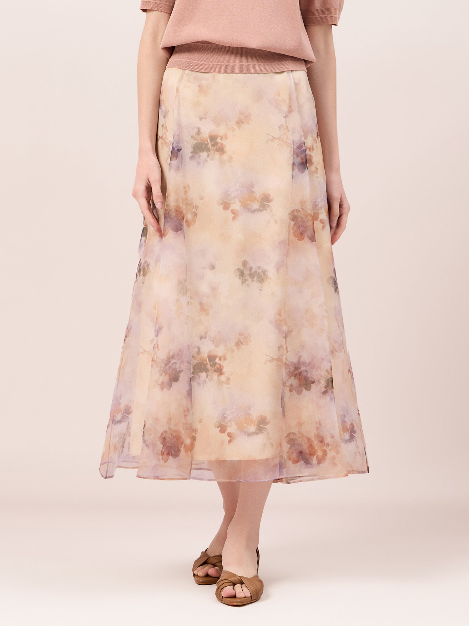 쉬폰 A라인 롱 스커트 (LIGHT BROWN)