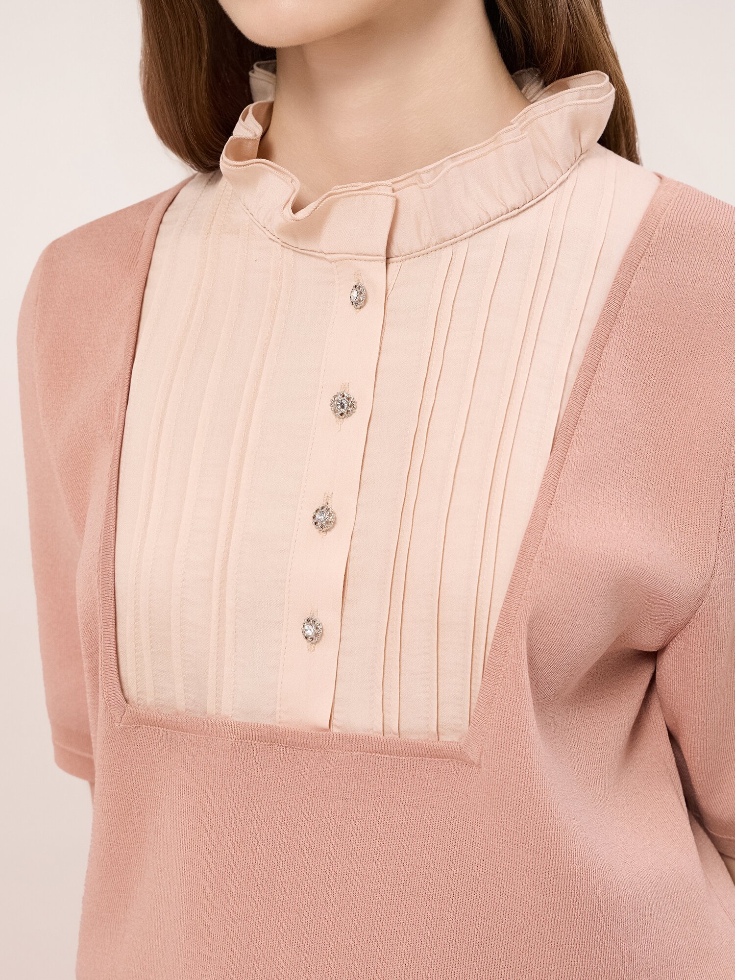 프릴넥 레이어드 하프 슬리브 니트 (PALE BEIGE)