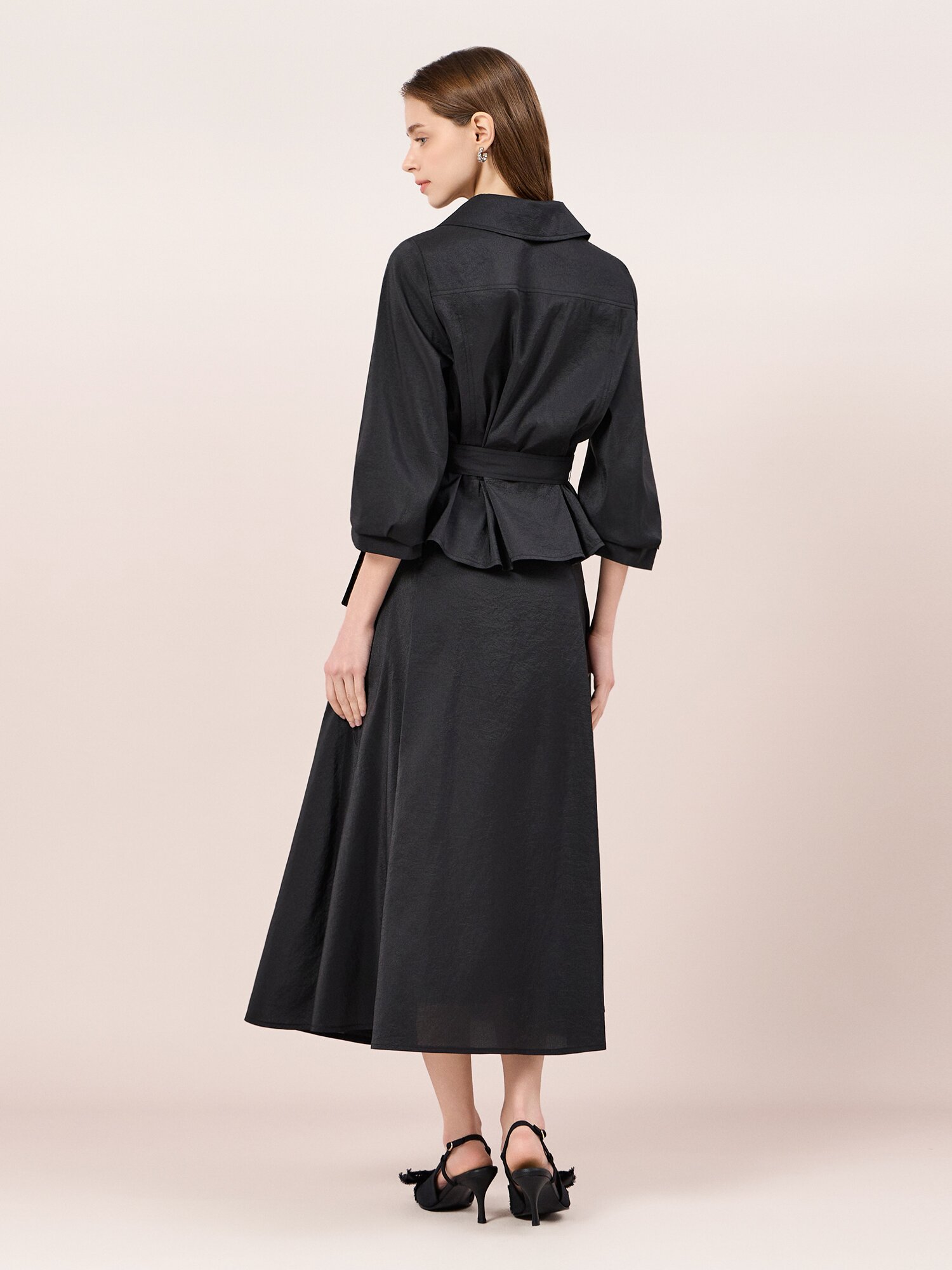 턱 플레어 롱 스커트 (BLACK)