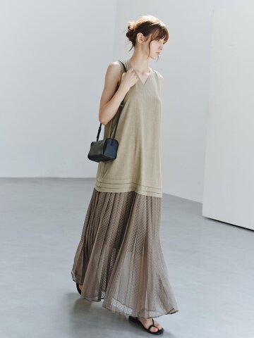 TG_Pleated v-neck sleeveless dress_2color