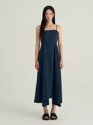 Poplin Long Bustier Dress_Navy