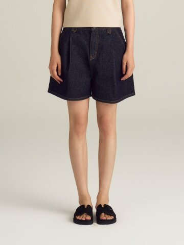 One-Tuck Denim 5-Bermuda Pants_Non-Fade