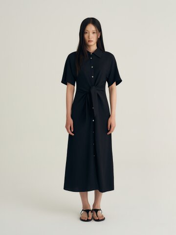 Linen Knot Long Dress_Black