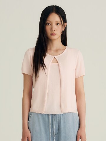 Linen Knit Tank & Cardigan Set_Pink