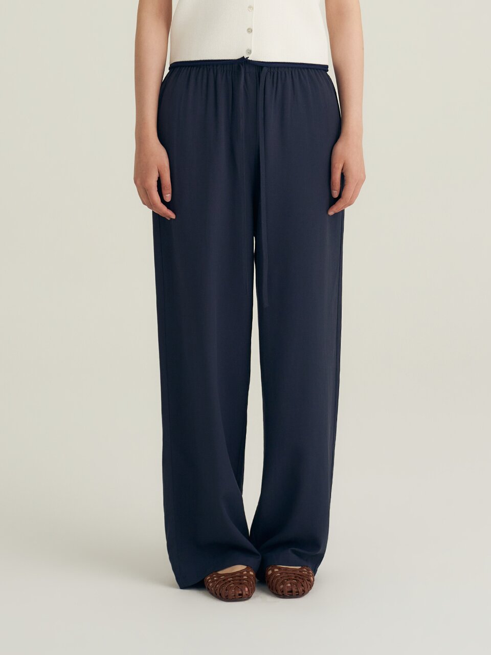 Linen Banding Pants_Navy