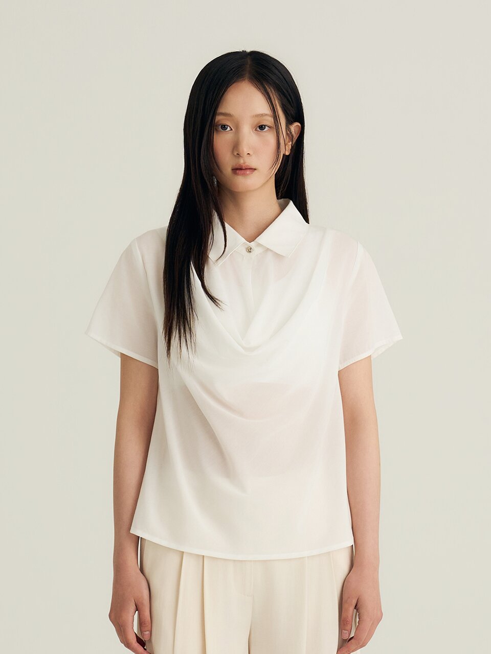Collar Drape Blouse_Ivory