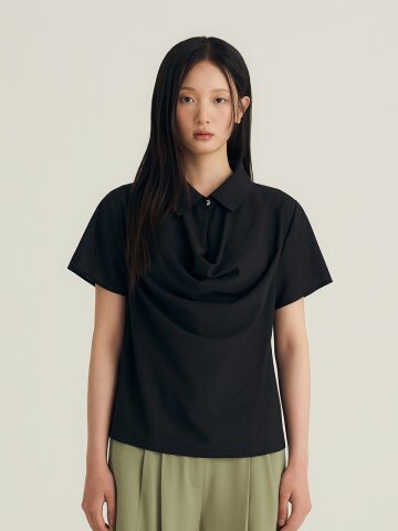 Collar Drape Blouse_Black