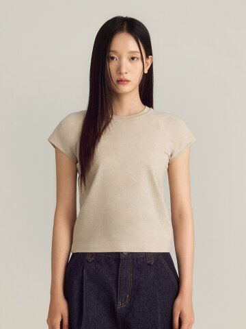 Cap-Sleeve Raglan T-Shirt_Beige