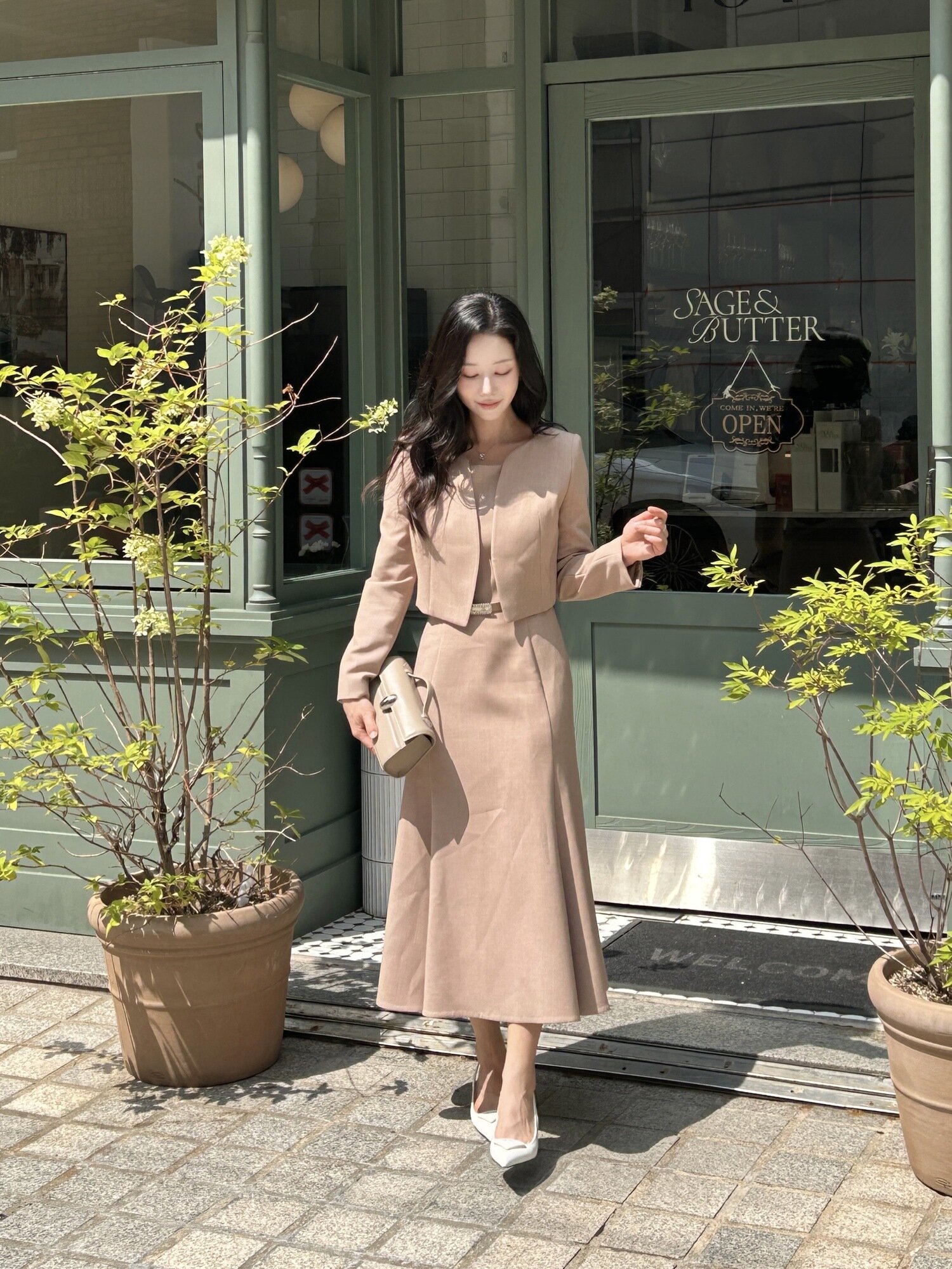 슬림 머메이드 원피스 +재킷 세트 (BEIGE)