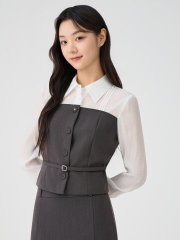 셔츠 배색 뷔스티에 블라우스 