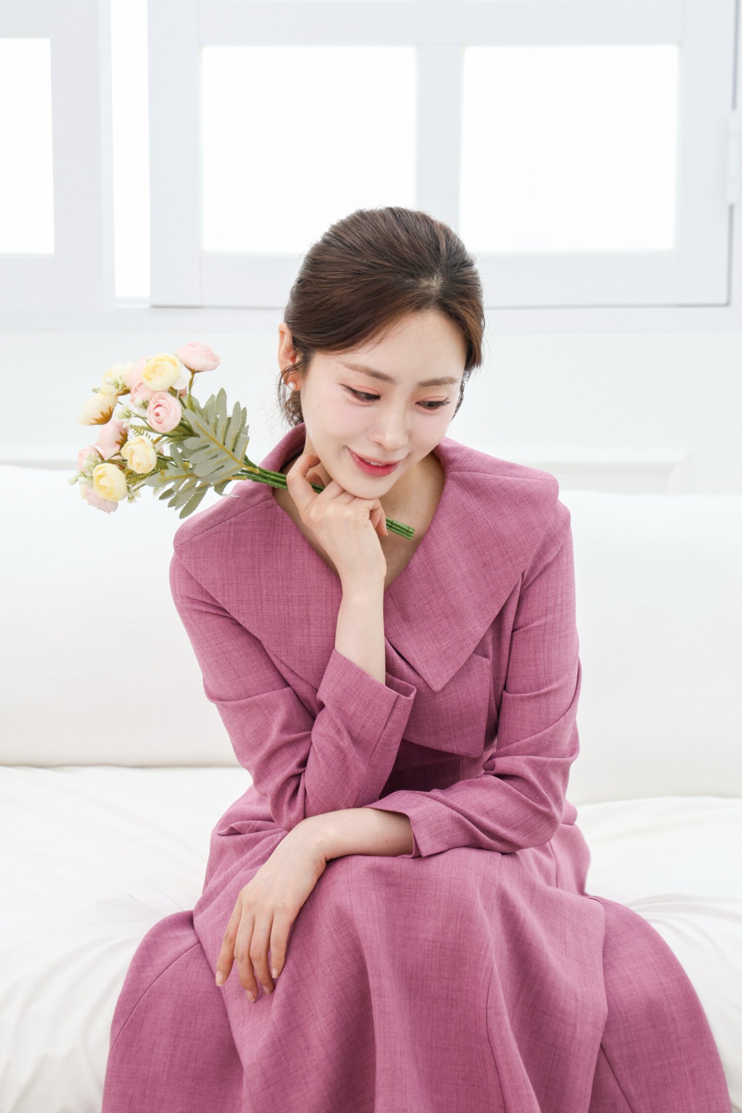 와이드 페플럼 재킷 플레어 원피스 (PINK)