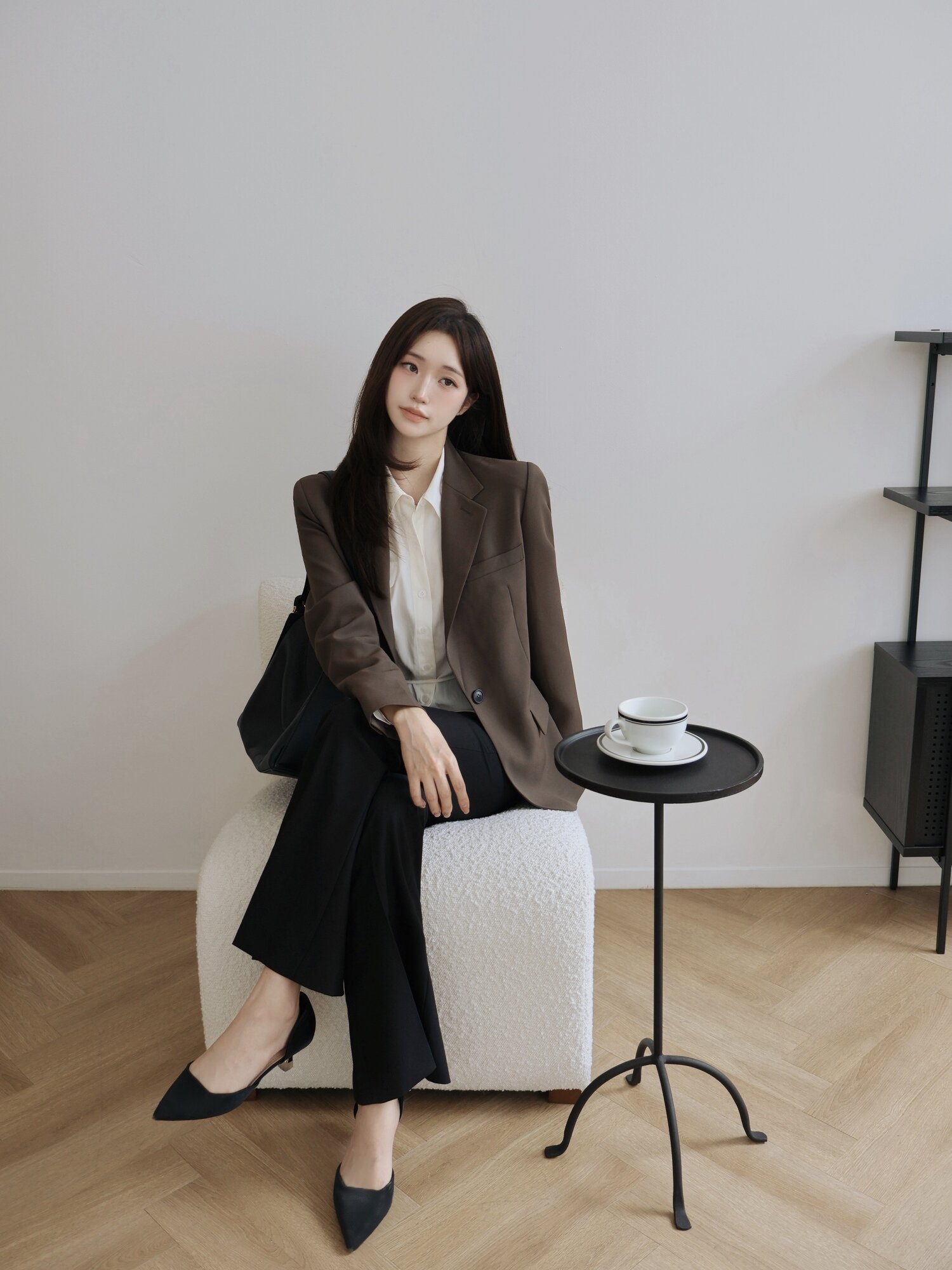 베이직 테일러드 싱글 원버튼 재킷 (BROWN)