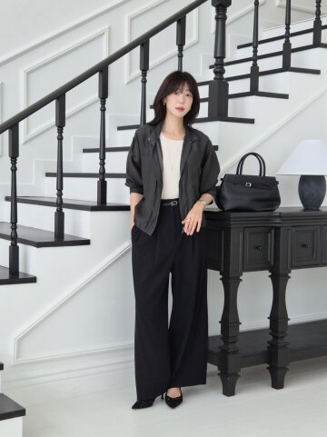 하이 웨이스트 투턱 퀼로트 팬츠 (BLACK)