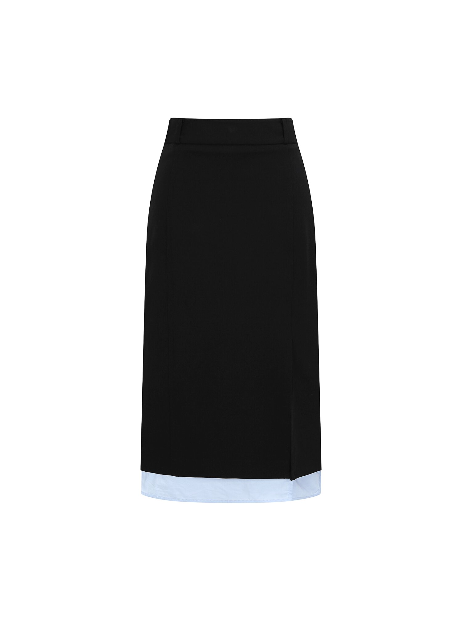 레이어 배색 슬릿 H라인 스커트 (BLACK)