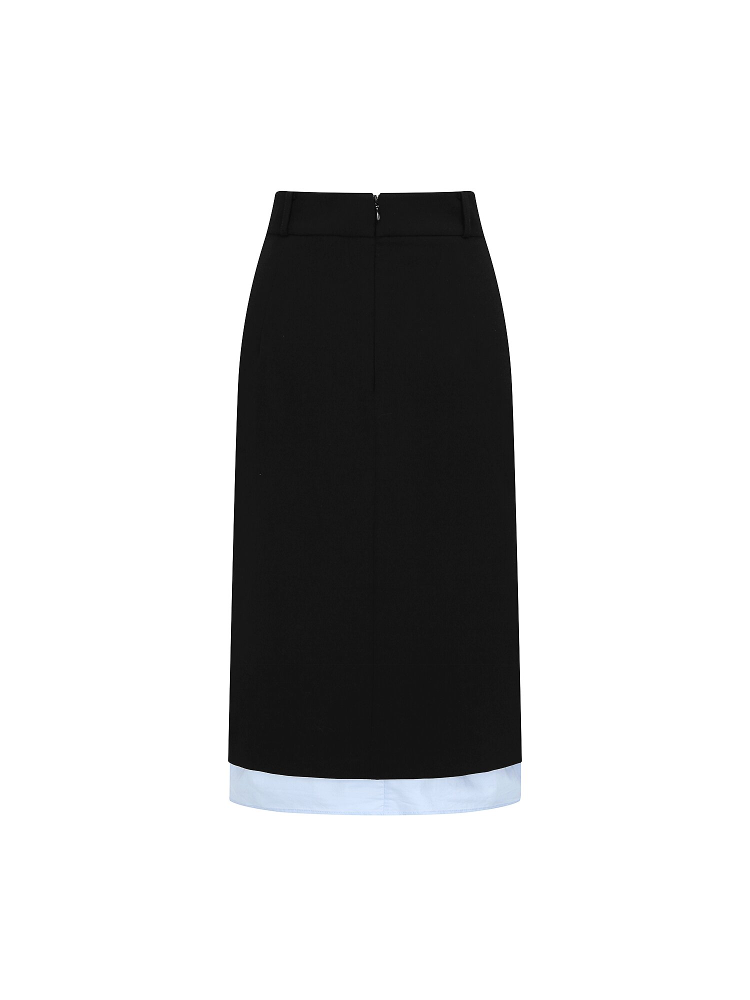 레이어 배색 슬릿 H라인 스커트 (BLACK)