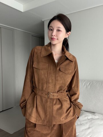 스웨이드 래글런 집업 셔츠 점퍼 