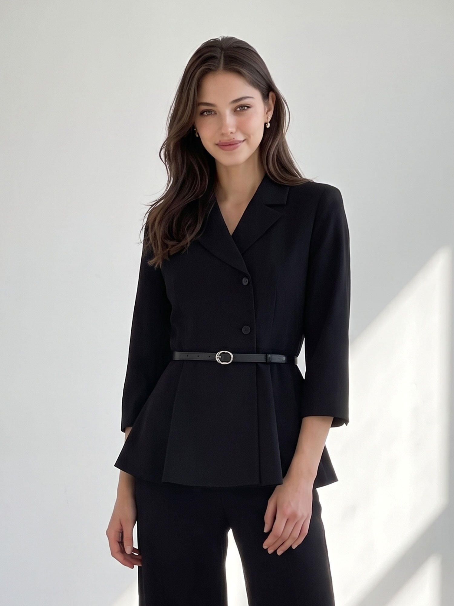 테일러드 7부 페플럼 재킷 (BLACK)