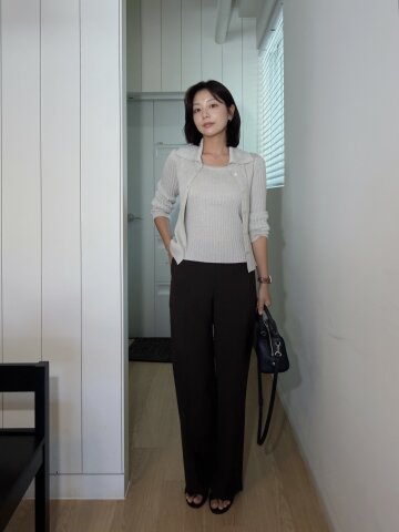 백 밴딩 와이드 일자핏 팬츠 (BROWN)