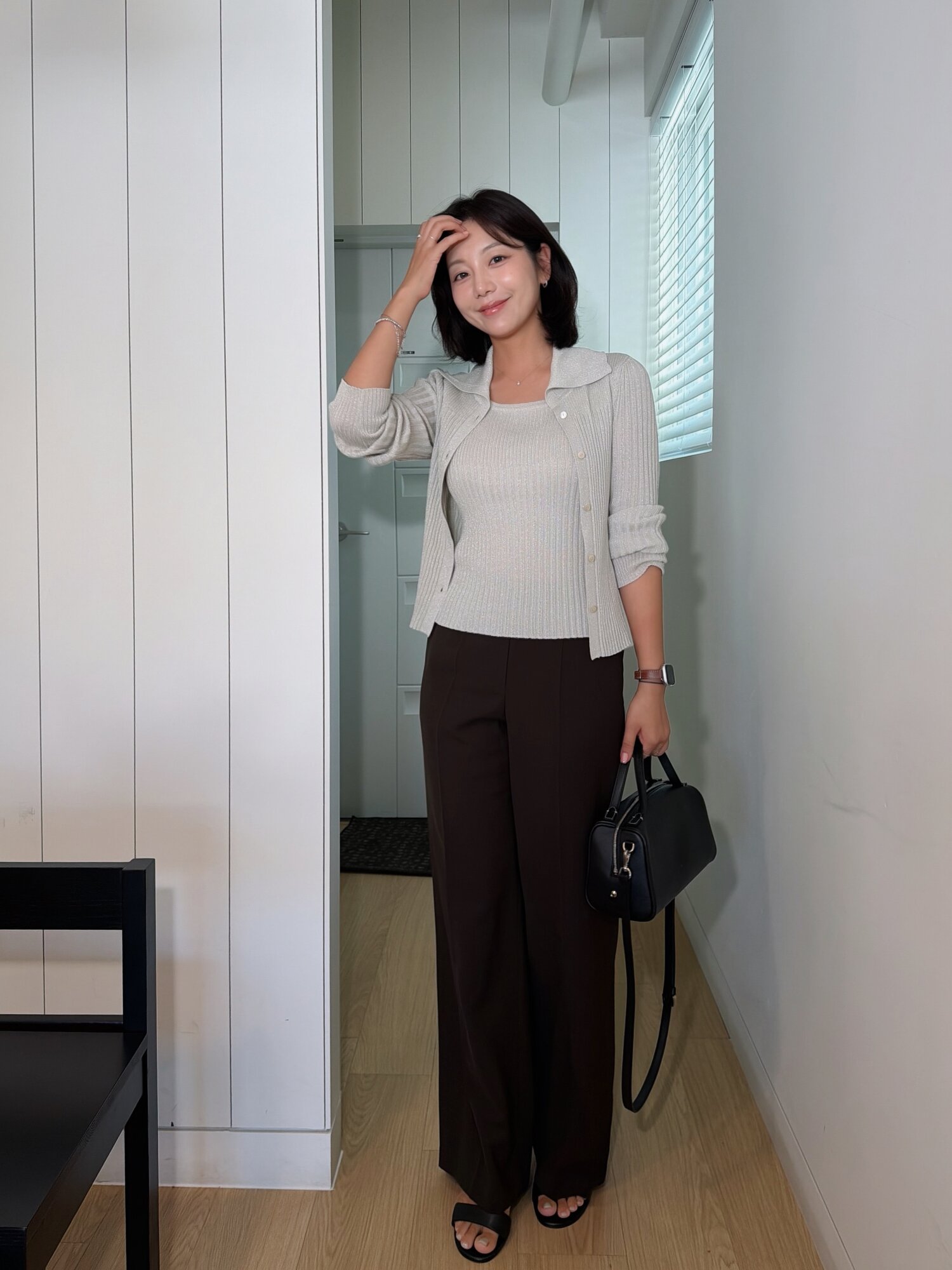 백 밴딩 와이드 일자핏 팬츠 (BROWN)