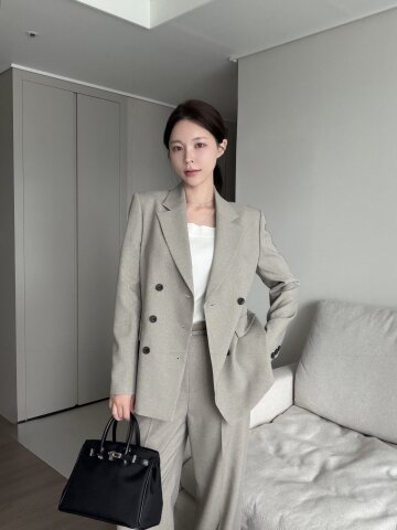 잔조직 슬림 더블 버튼 재킷 (MELANGE BEIGE)