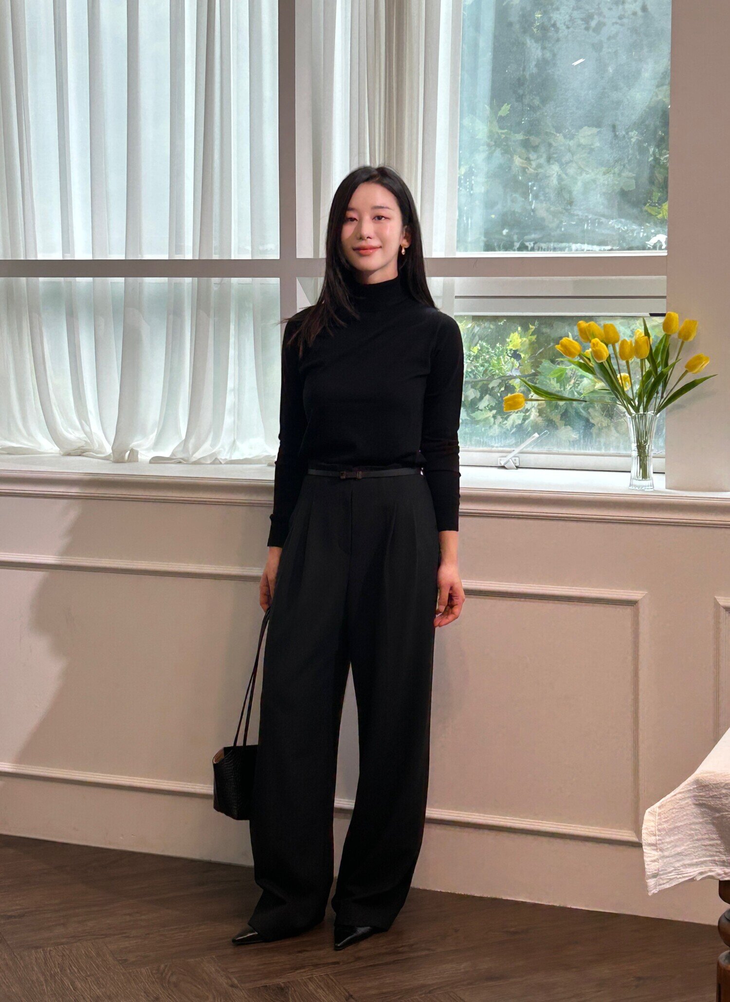 투턱 하이 웨이스트 와이드 팬츠 (BLACK)