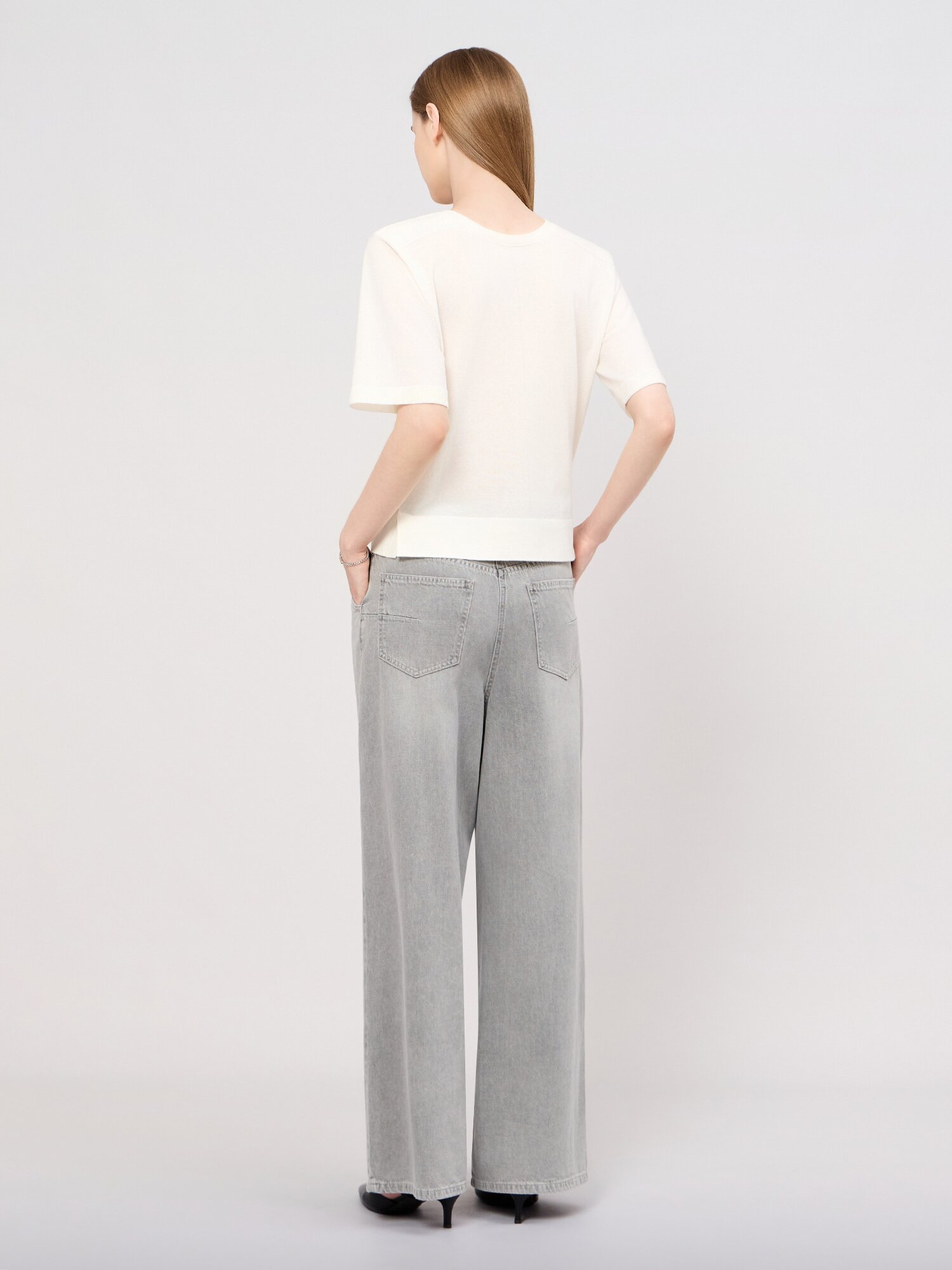 코튼 원턱 와이드 데님 팬츠 (GREY)