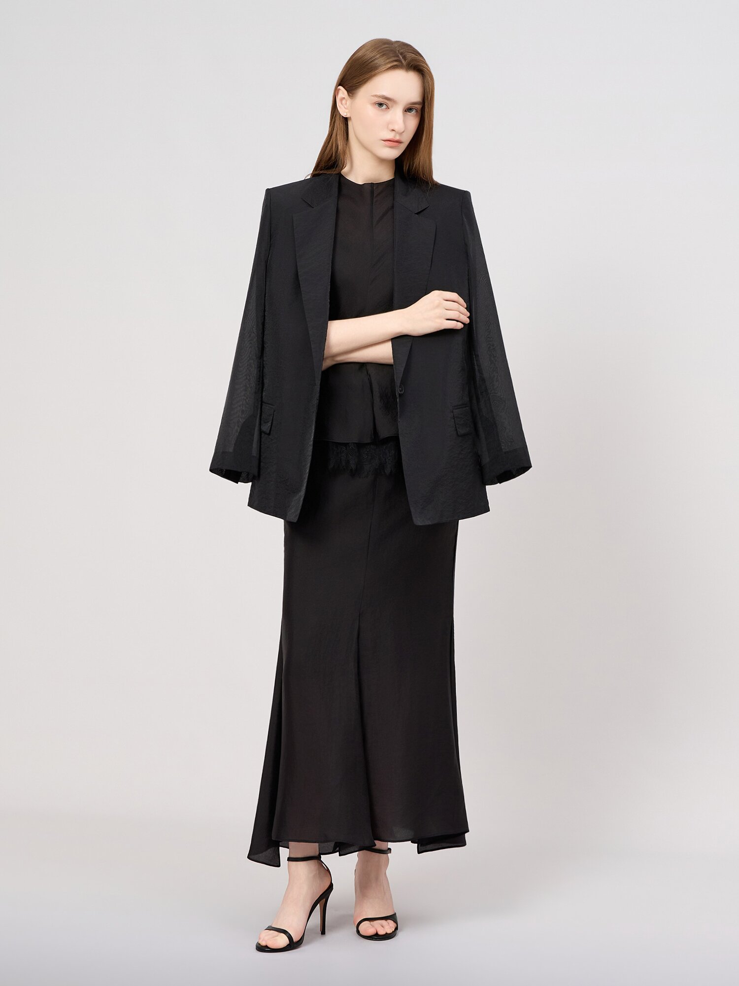 슬릿 플레어 롱 스커트 (BLACK)