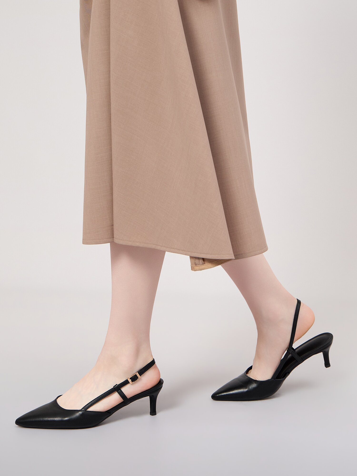 버클 포인트 드레이프 미디 스커트 (TAUPE BEIGE)