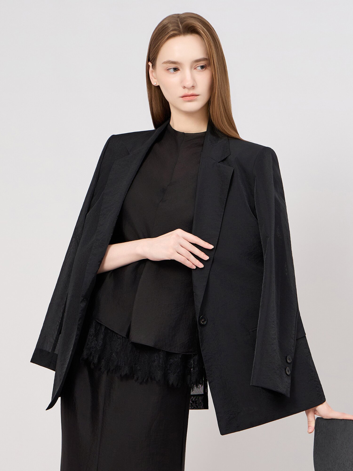 시어 테일러드 싱글 자켓 (BLACK)