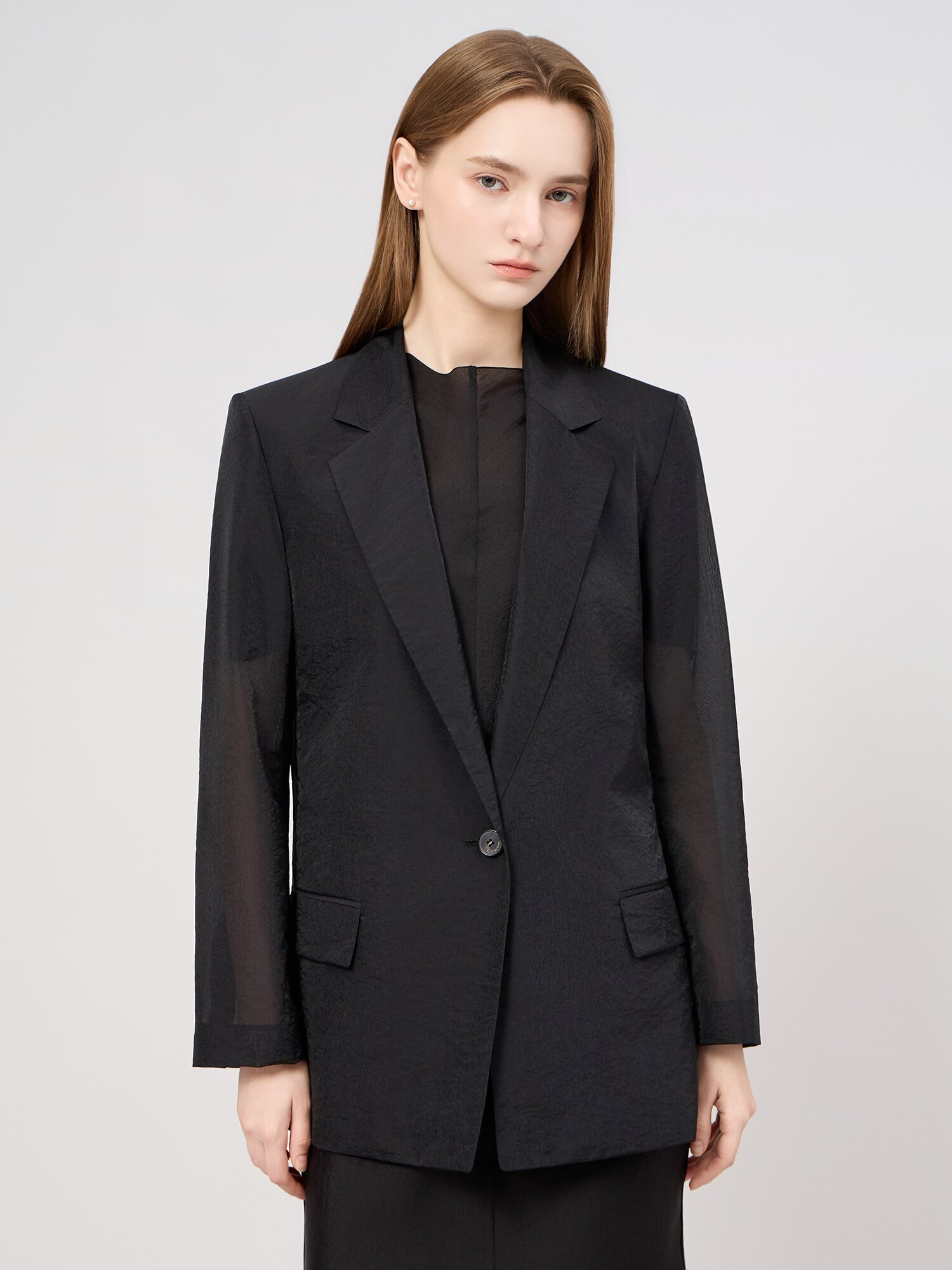 시어 테일러드 싱글 자켓 (BLACK)