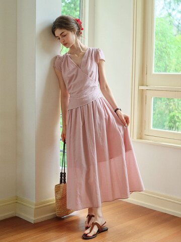 SR_Pink cross-wrap dress