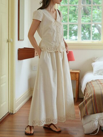 SR_Hollow embroidered lace skirt
