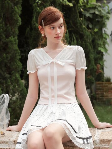 Cest_Sweet ribbon short sleeve top