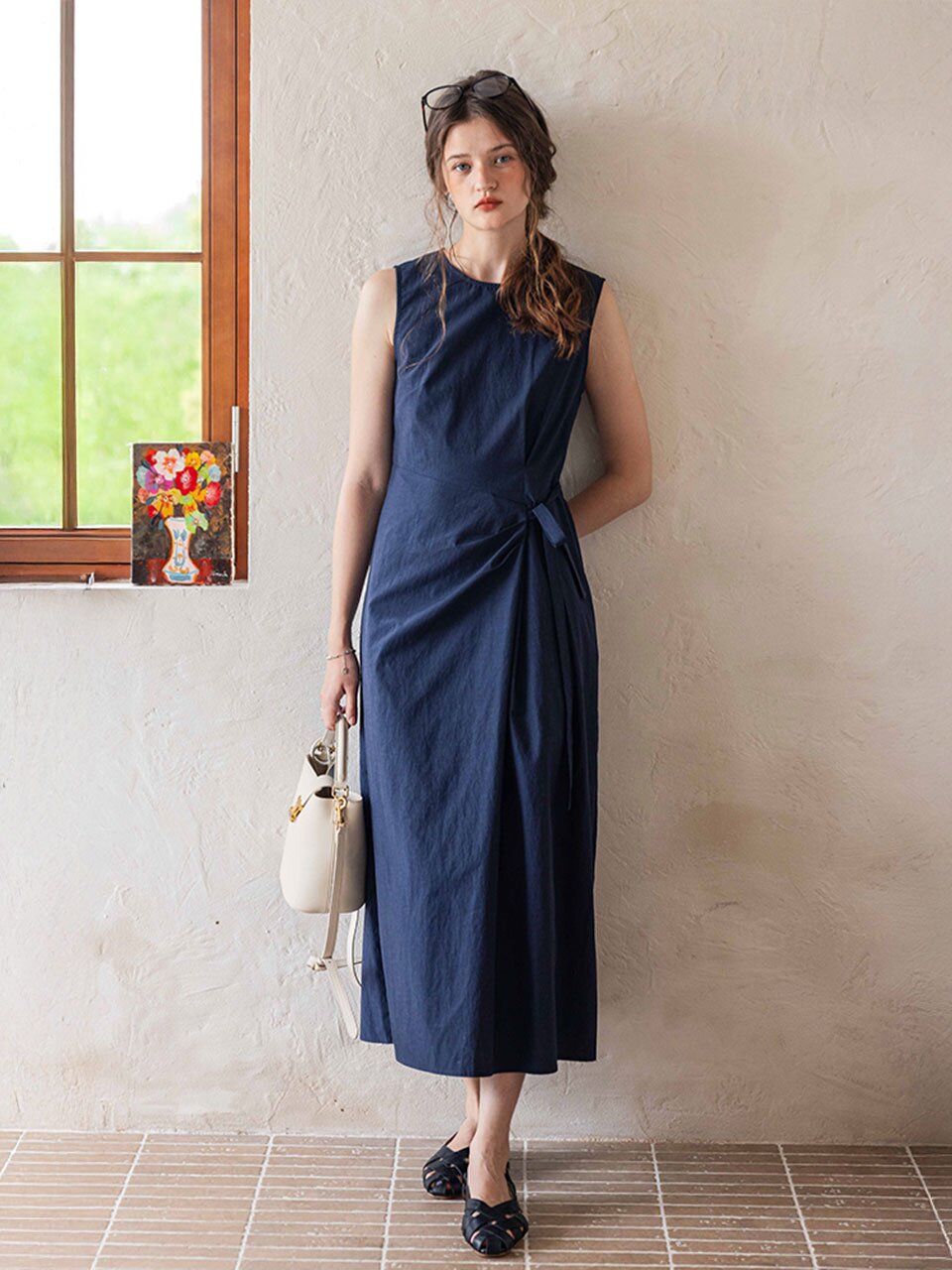 DA_Split lace included dress_NAVY