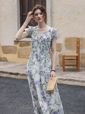 DA_Ruffle draped waist dress