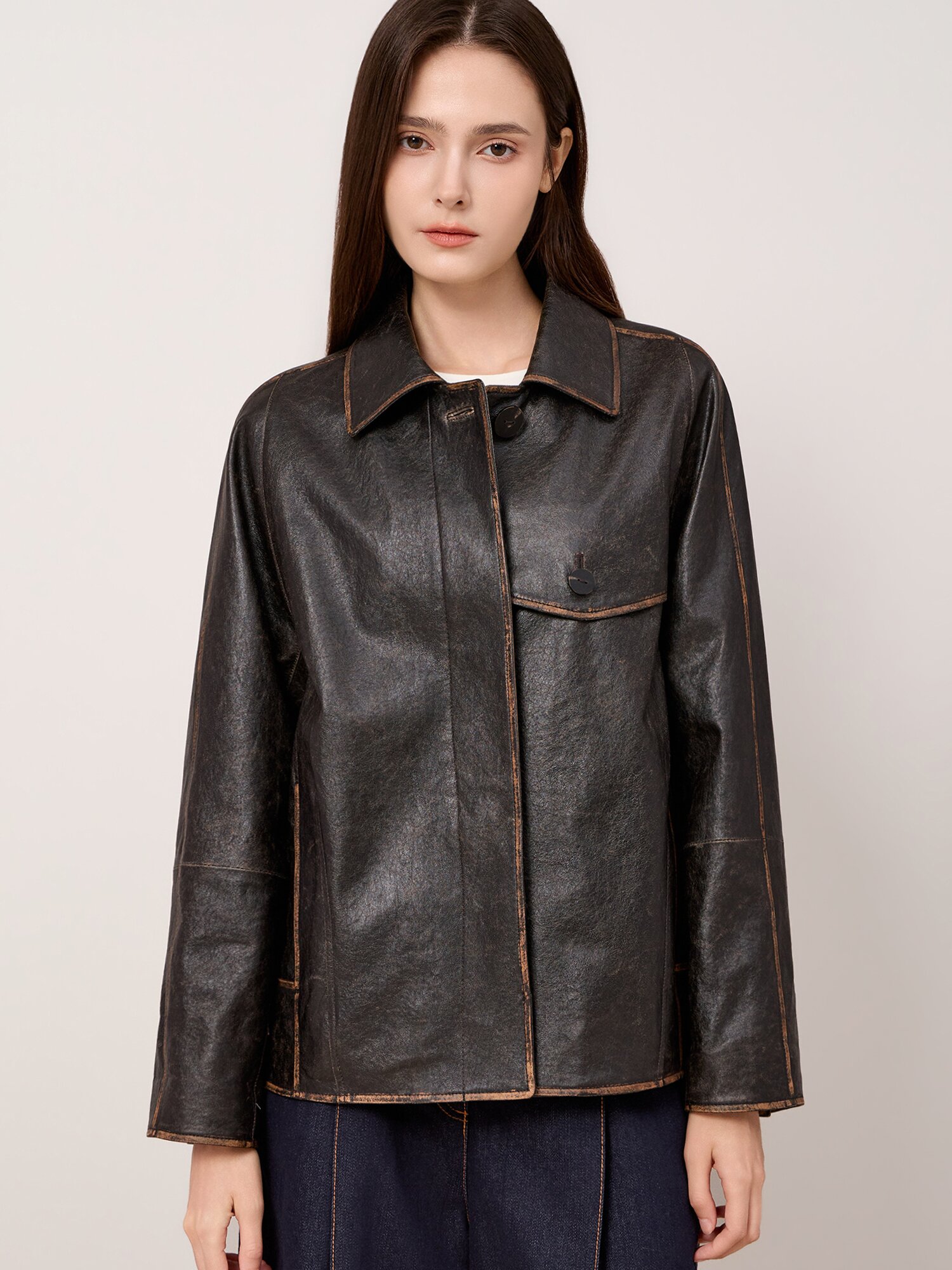 램스킨 셔츠 칼라 자켓 (DARK BROWN)