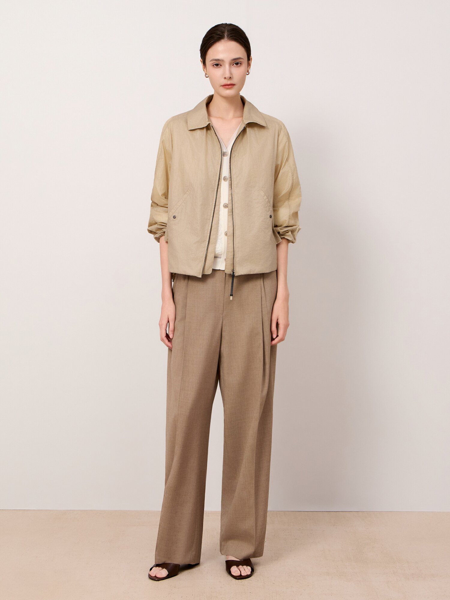 드로우스트링 후드 집업 자켓 (BEIGE)