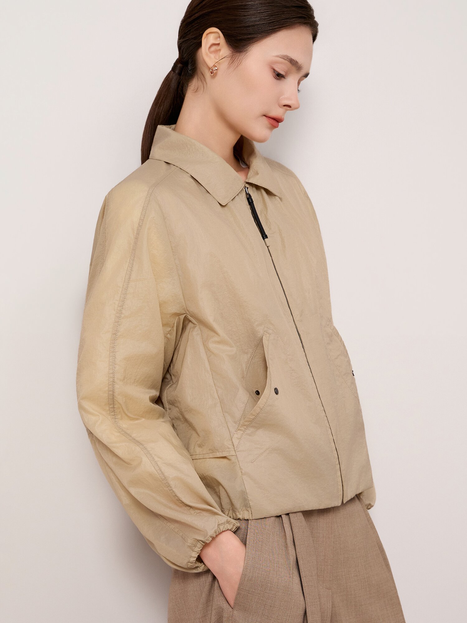 드로우스트링 후드 집업 자켓 (BEIGE)