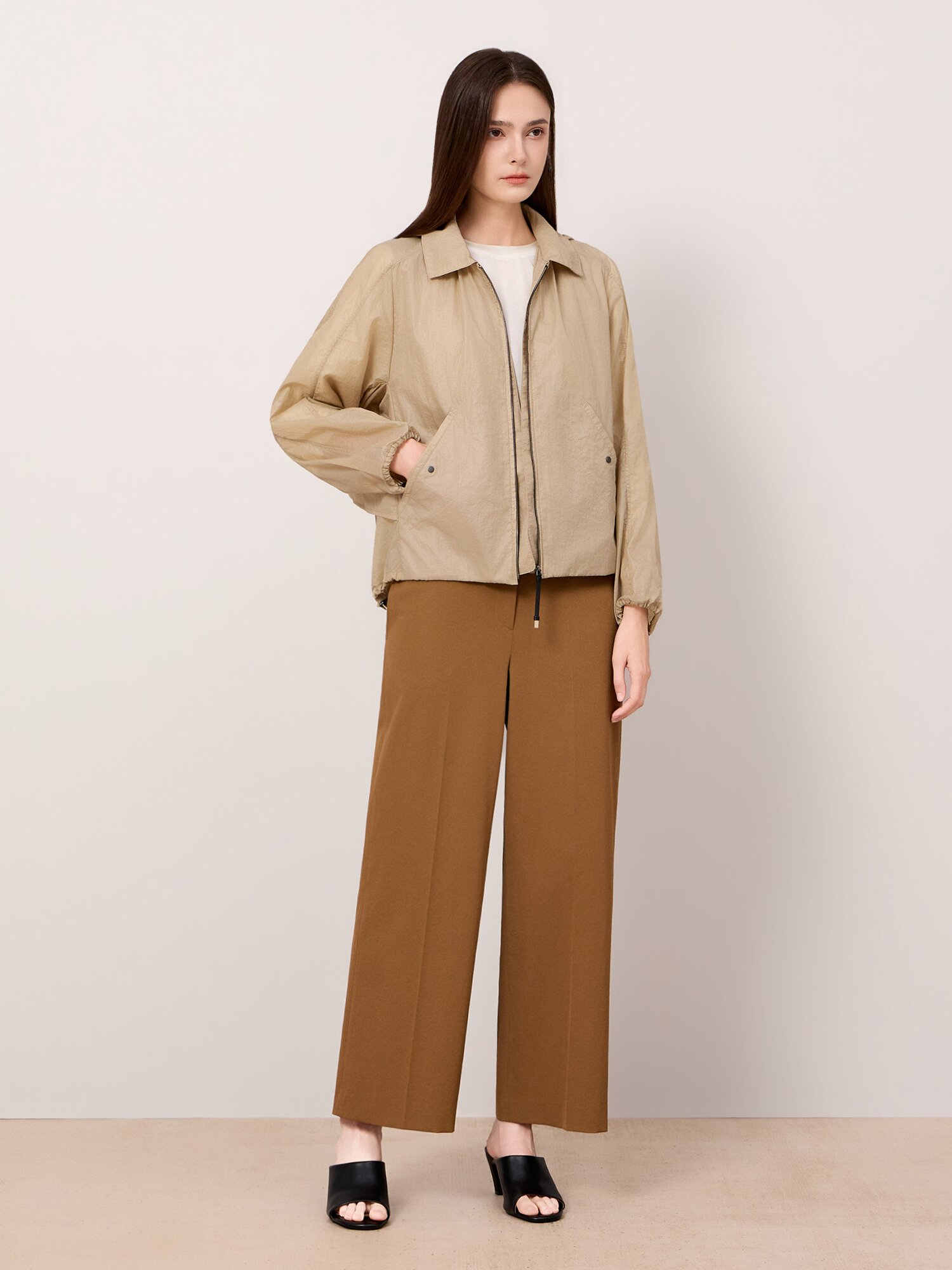 드로우스트링 후드 집업 자켓 (BEIGE)