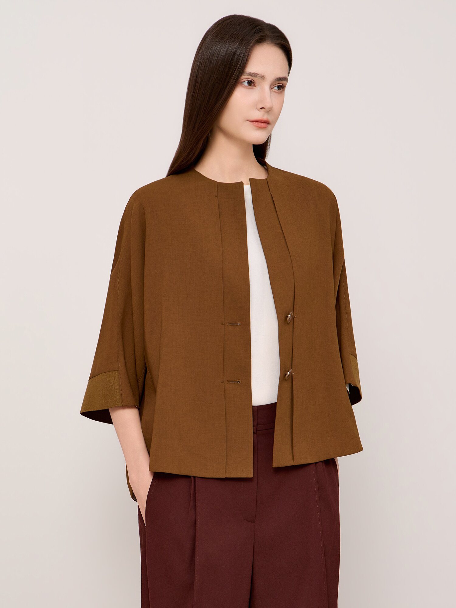 라운드넥 슬릿 돌먼 슬리브 자켓 (OLIVE KHAKI)