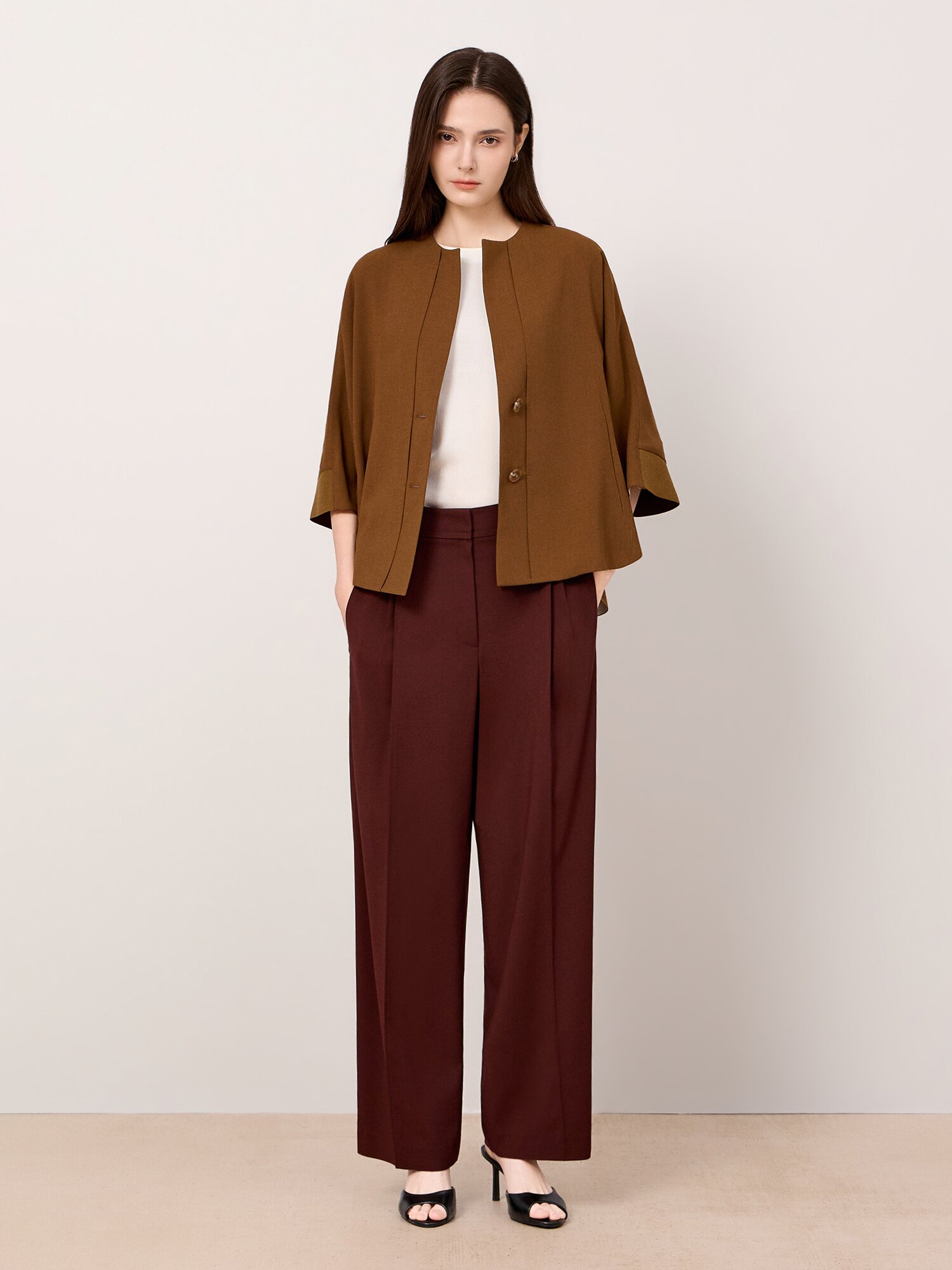 라운드넥 슬릿 돌먼 슬리브 자켓 (OLIVE KHAKI)