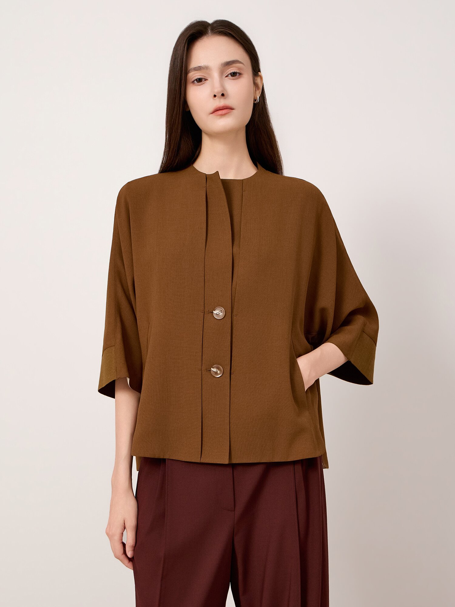 라운드넥 슬릿 돌먼 슬리브 자켓 (OLIVE KHAKI)