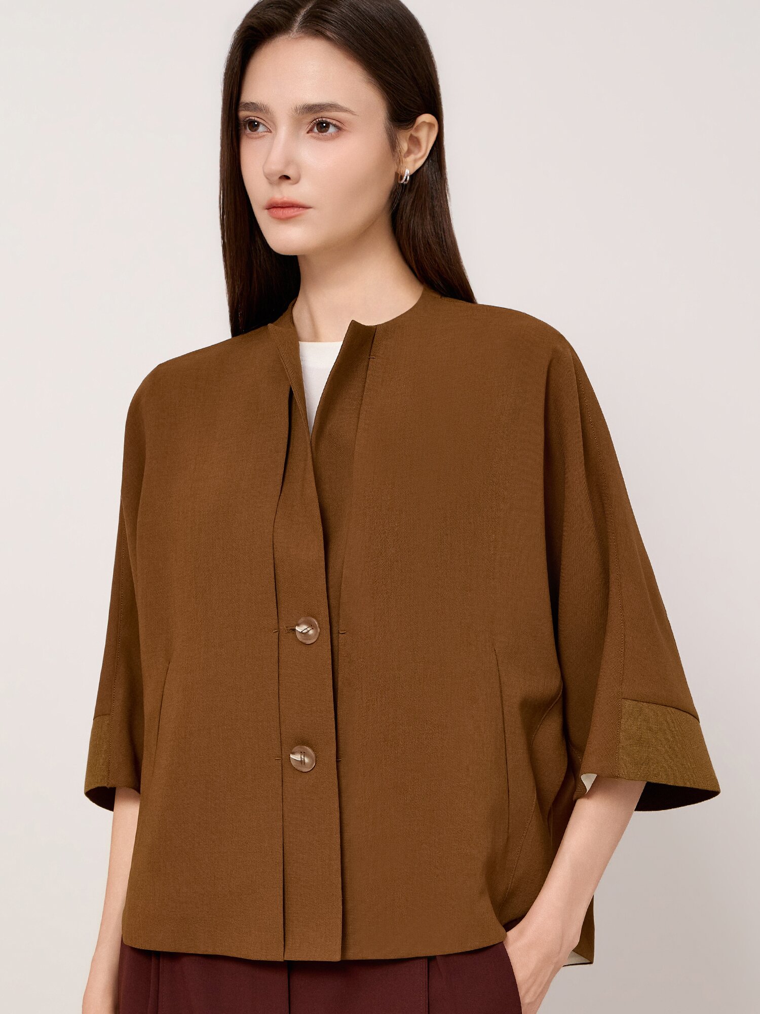 라운드넥 슬릿 돌먼 슬리브 자켓 (OLIVE KHAKI)