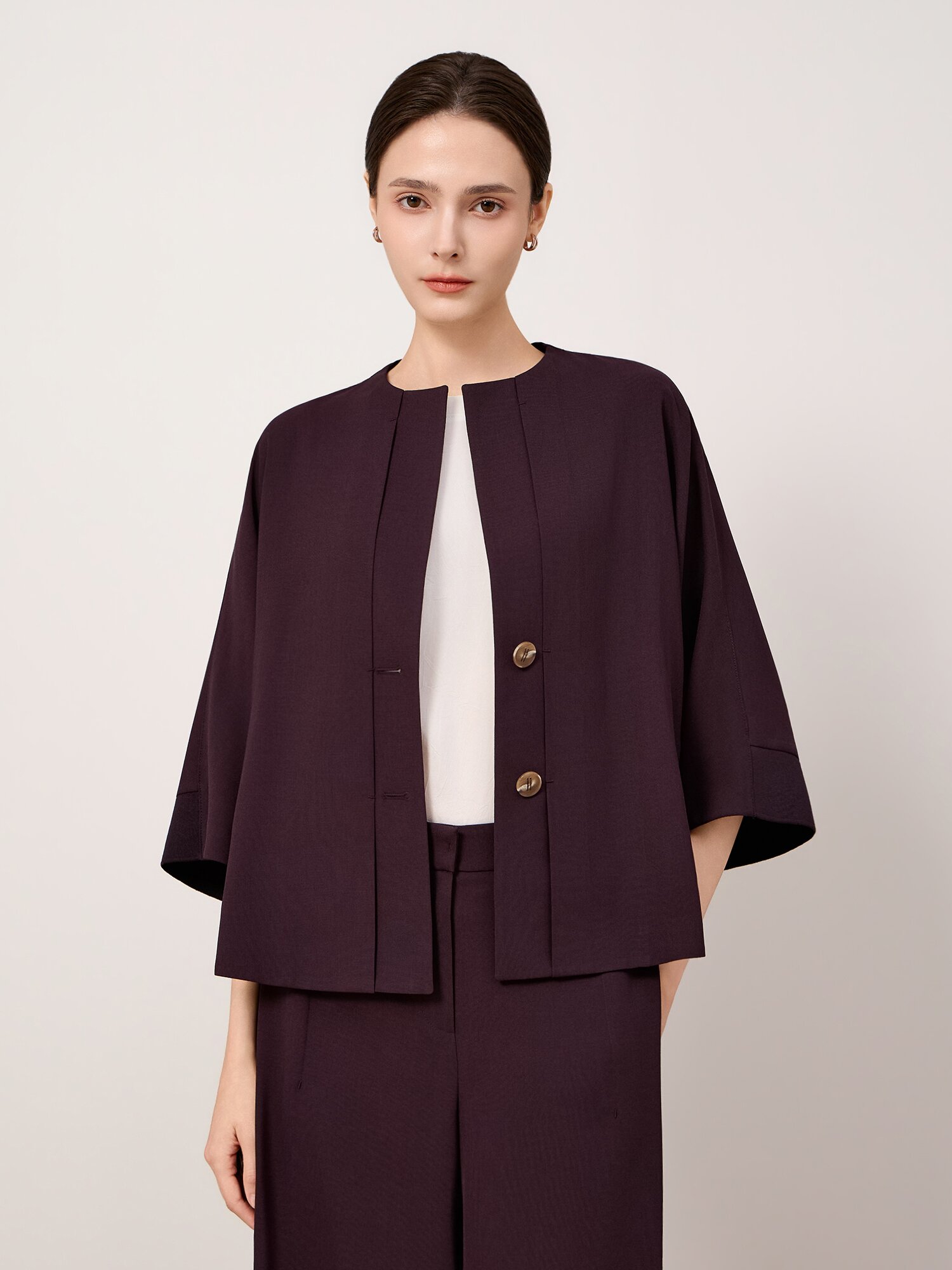 라운드넥 슬릿 돌먼 슬리브 자켓 (DARK PURPLE)