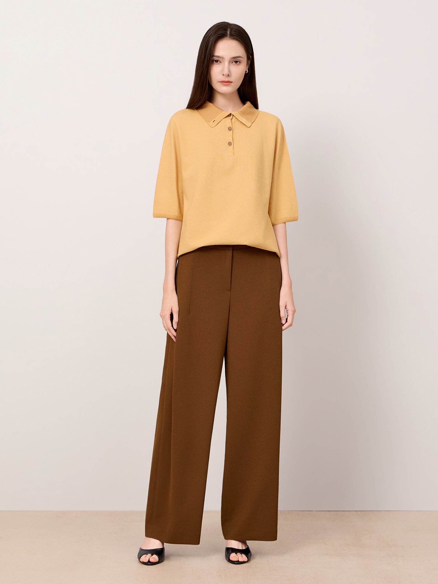 배색 칼라 돌먼 슬리브 니트 (DARK YELLOW)
